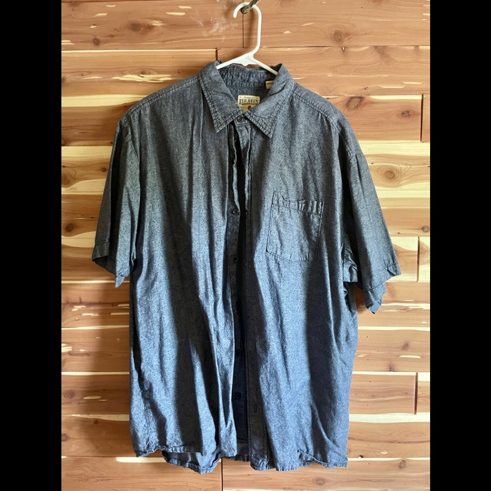 Red Head short sleeved button down with subtle flower print